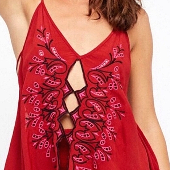 🌹Free People🌹La Luna Red Embroidered Top, XS - Picture 3 of 3